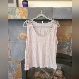 Joie Grey Linen Sleeveless Tank Top Blouse with Beaded Sparkly Shoulder small